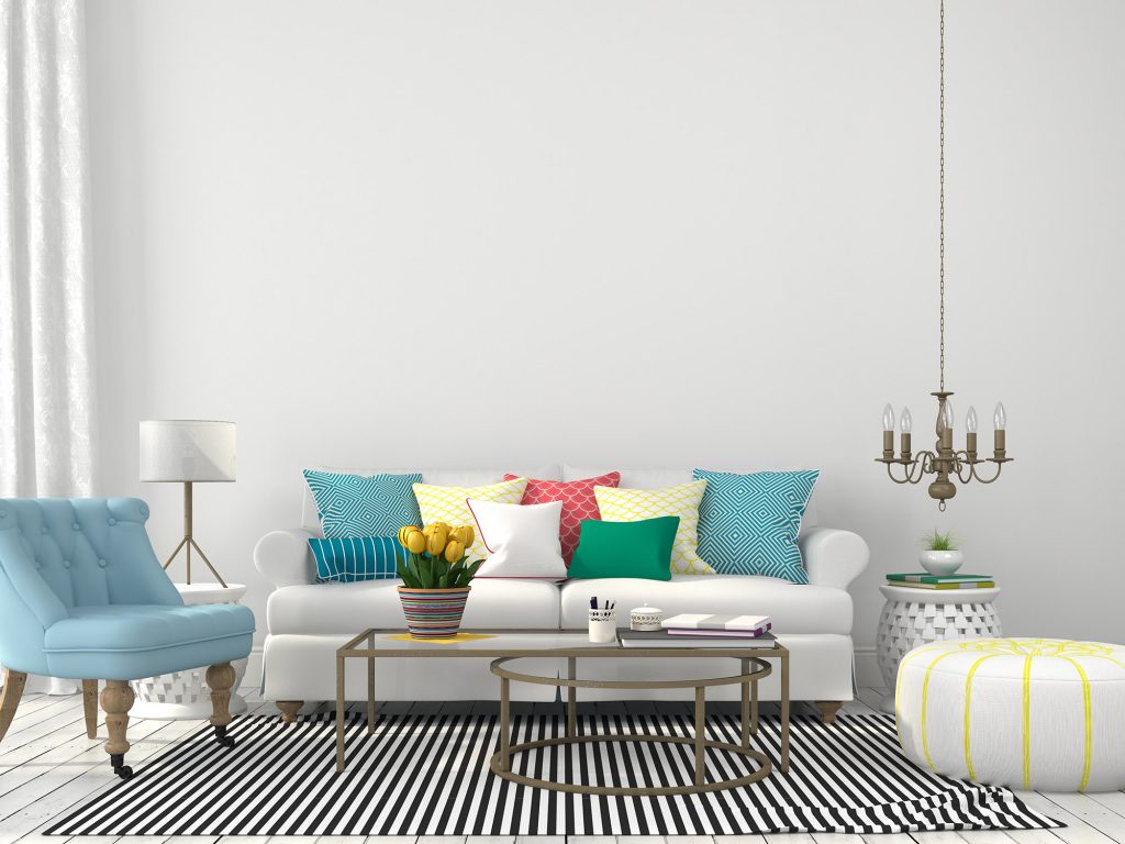 Living room with colorful pillows
